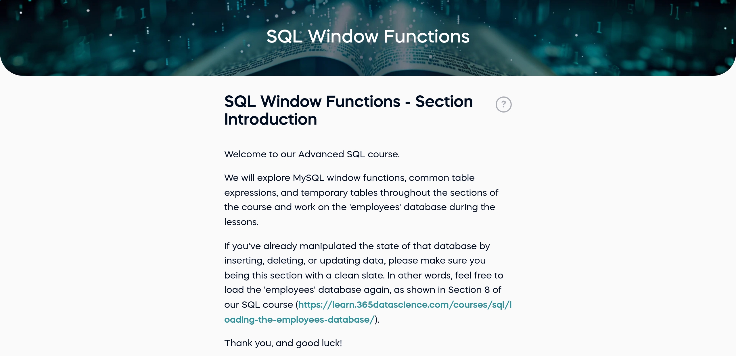 SQL Window Functions - Section Introduction