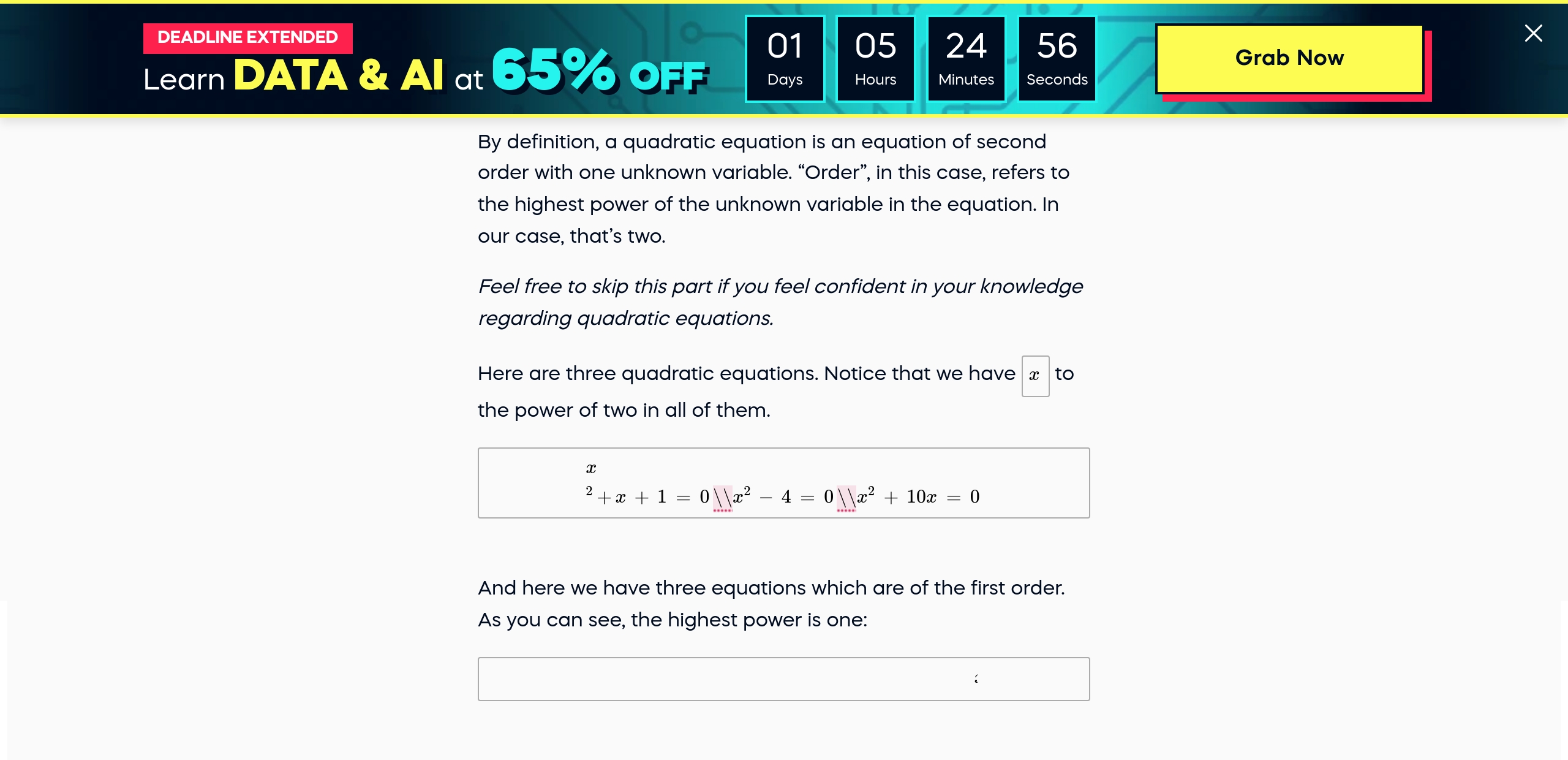 Solving quadratic equations