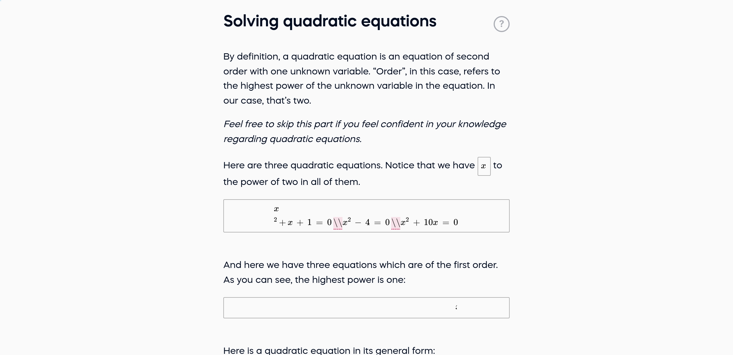 Solving quadratic equations