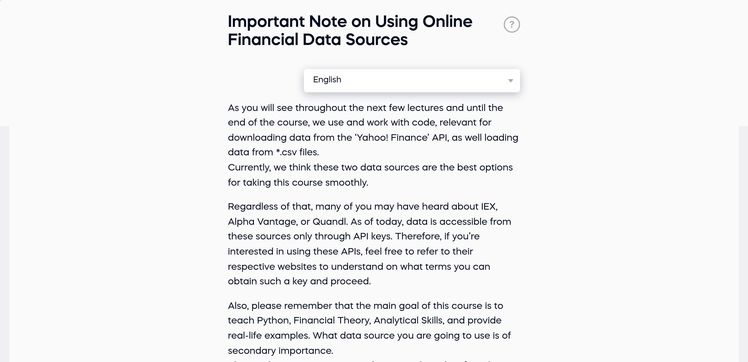 Important Note on Using Online Financial Data Sources