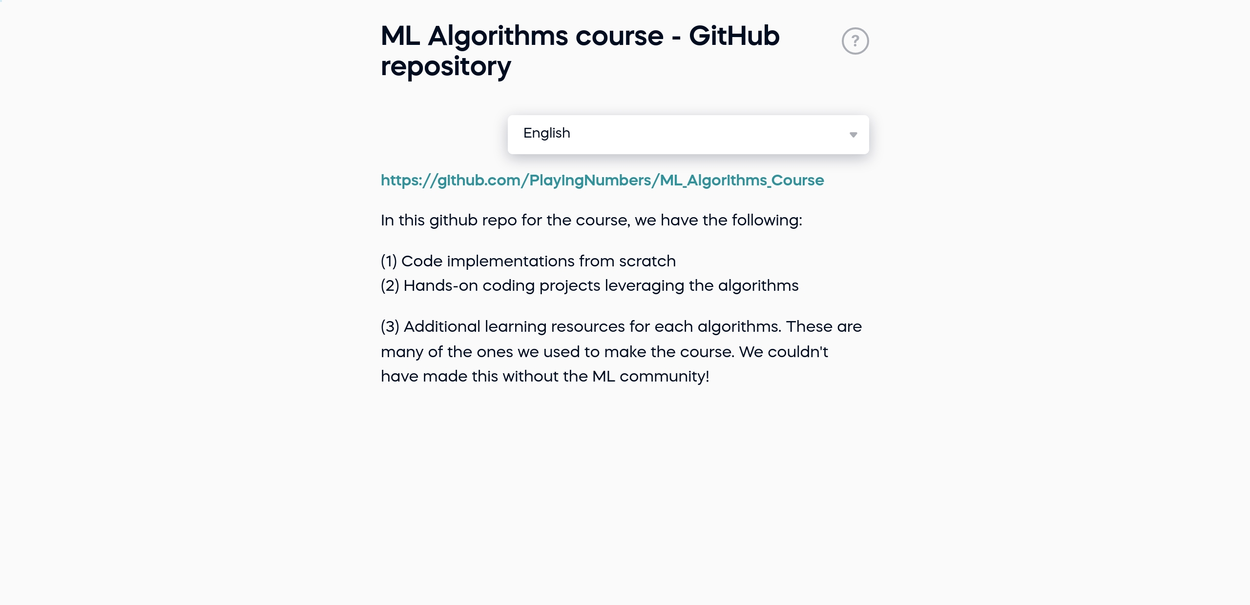ML Algorithms course - GitHub repository