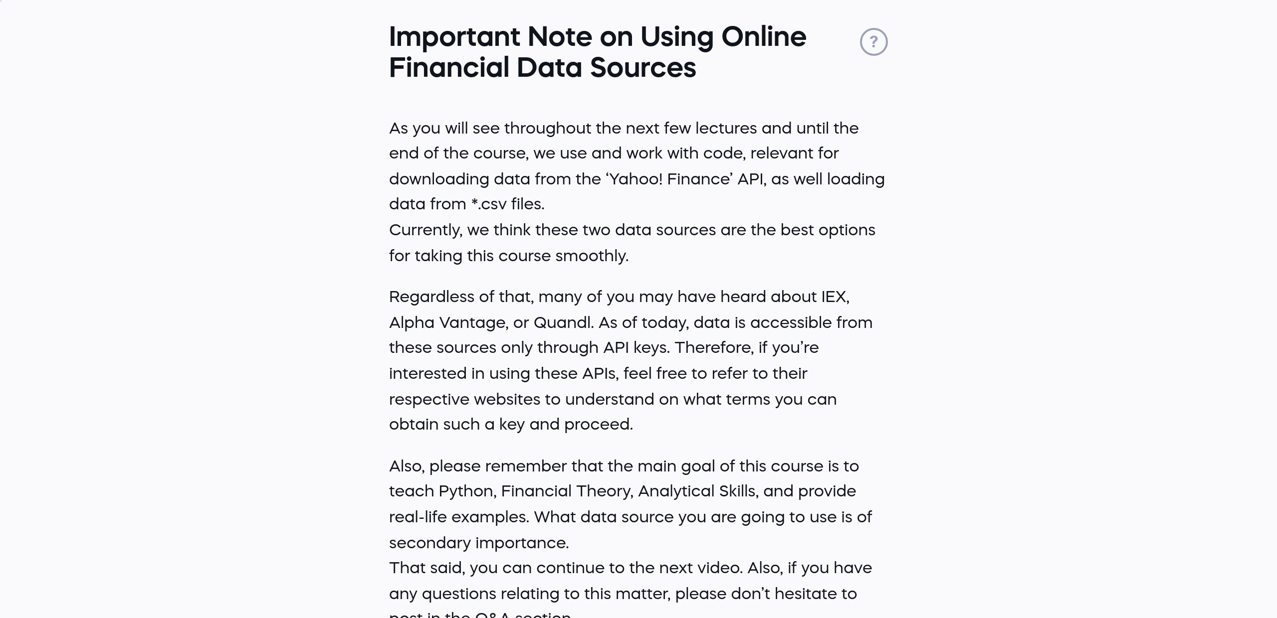 Important Note on Using Online Financial Data Sources