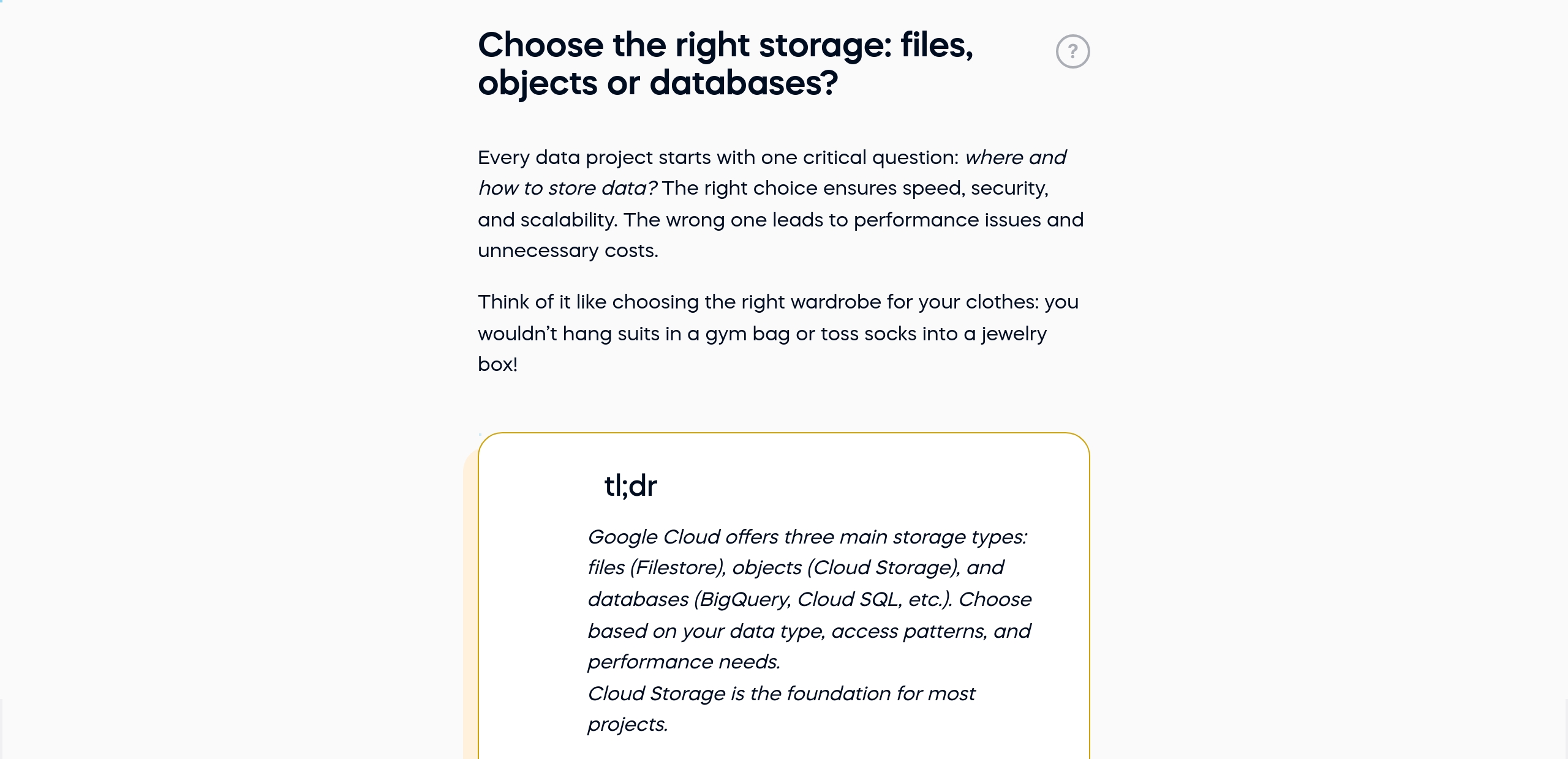 Choose the right storage: files, objects or databases?