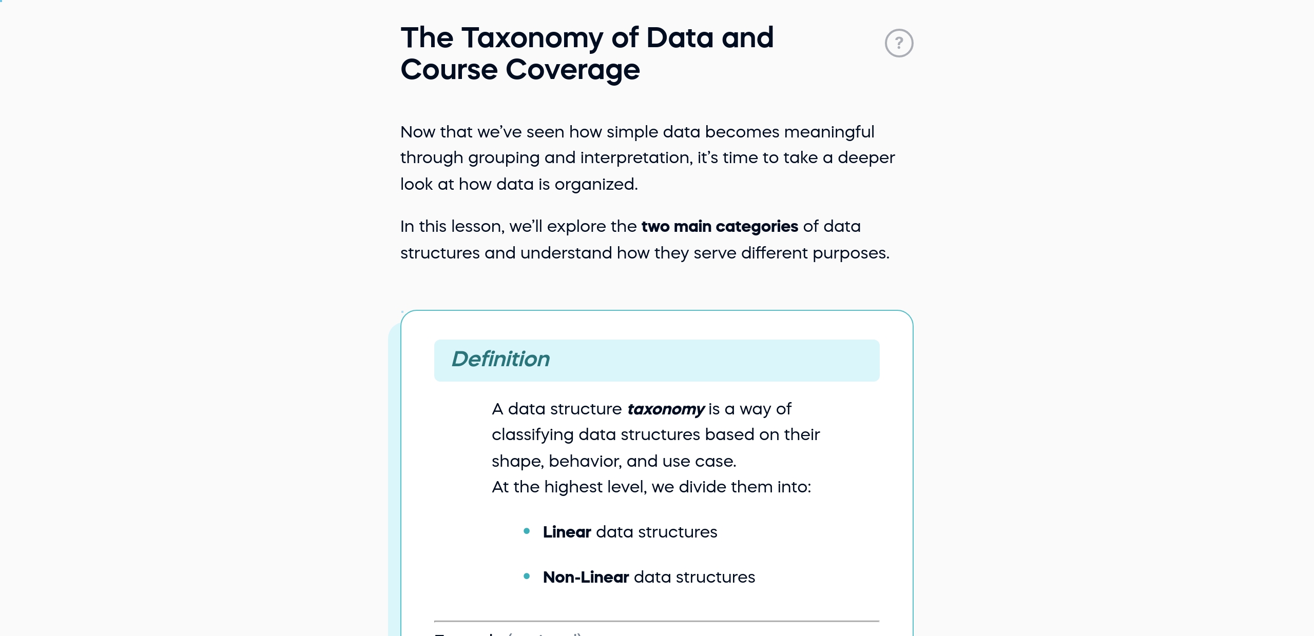 The Taxonomy of Data and Course Coverage