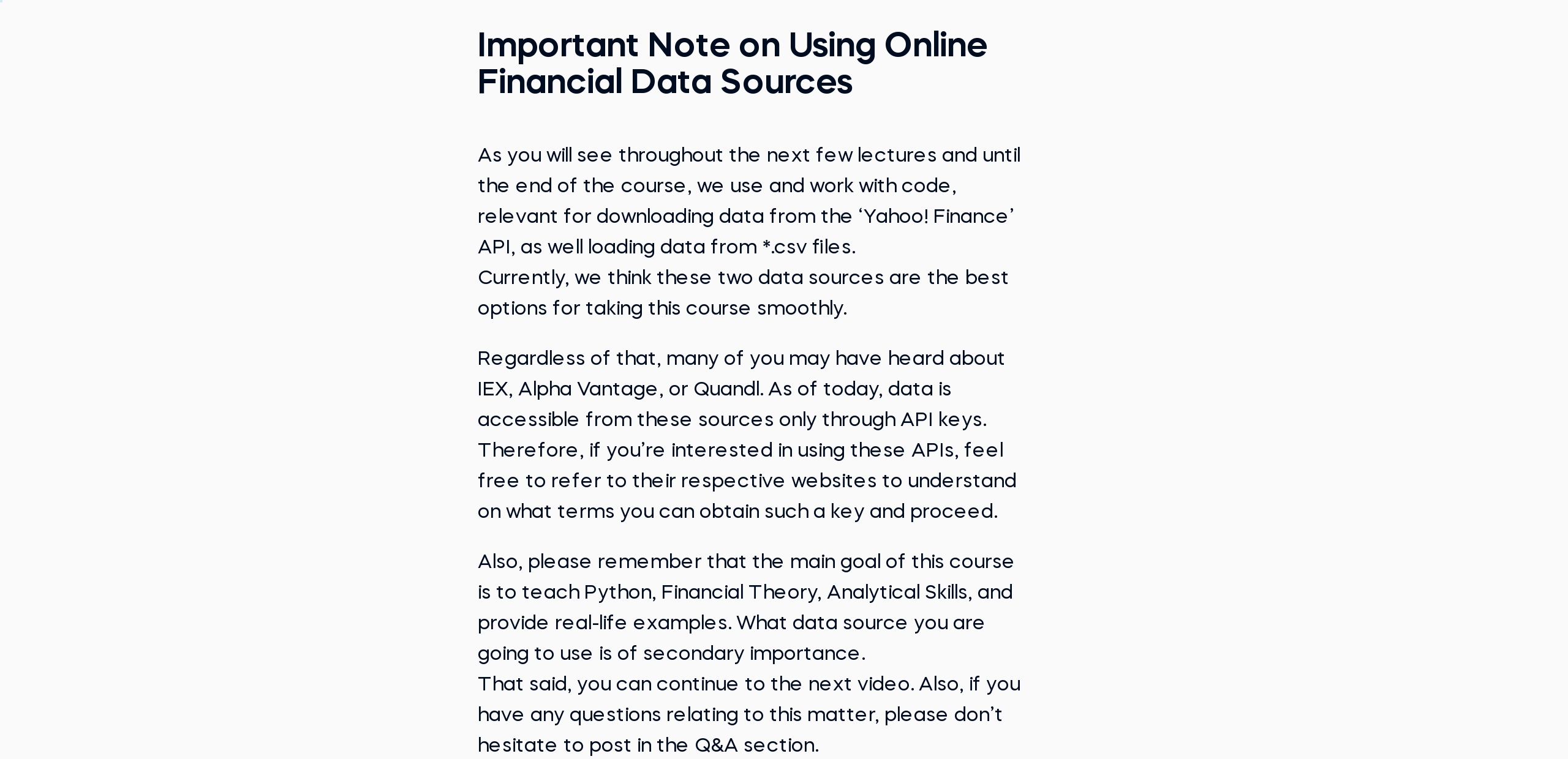 Important Note on Using Online Financial Data Sources