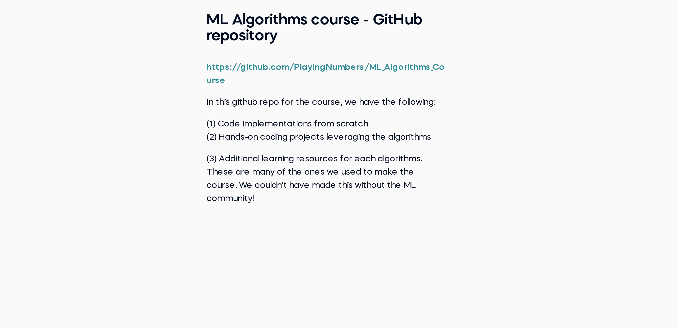 ML Algorithms course - GitHub repository