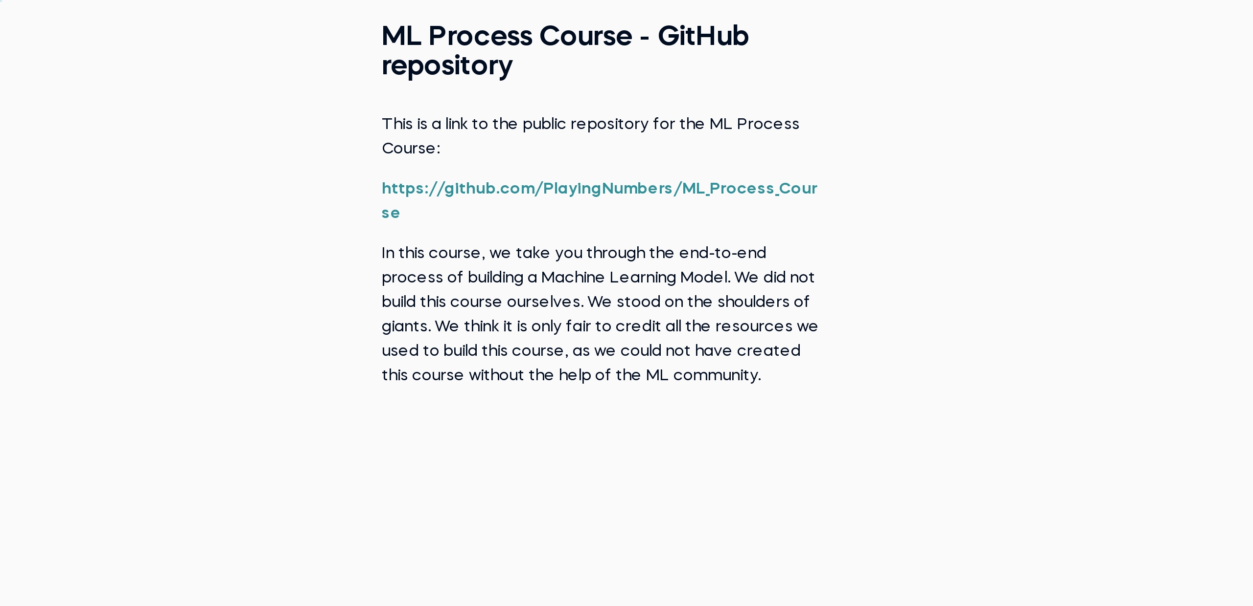 ML Process Course - GitHub repository