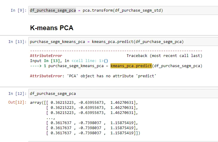 AttributeError: 'PCA' object has no attribute 'predict'