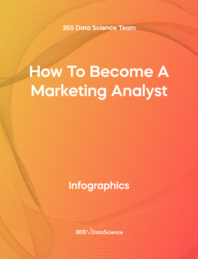 Orange Cover of How to Become a Marketing Analyst. This infographic resource is from 365 Data Science.