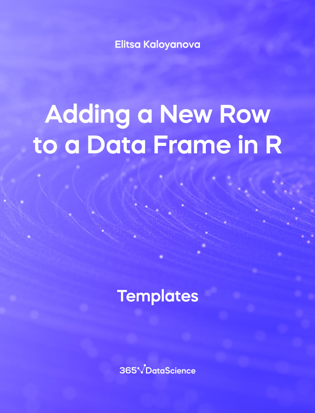 Purple cover of Adding a New Row to a Data Frame in R. This template resource is from 365 Data Science. 
