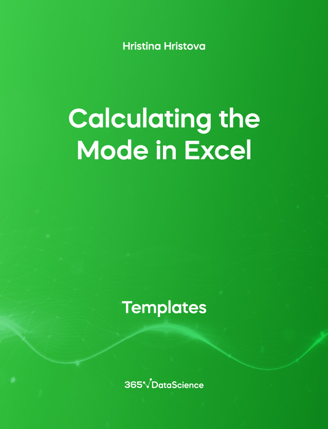 Green cover of Calculating the Mode in Excel. This template resource is from 365 Data Science. 