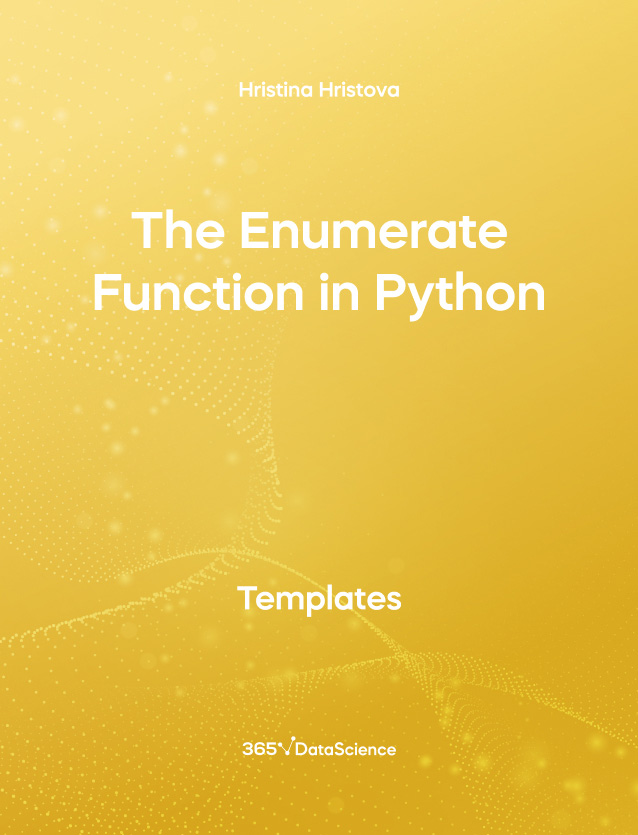 Yellow cover of The Enumerate Function in Python . This template resource is from 365 Data Science. 