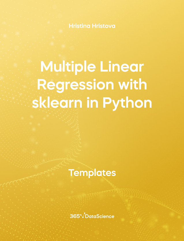 Yellow Cover of Multiple Linear Regression with sklearn in Python. This template resource  is from 365 Data Science.