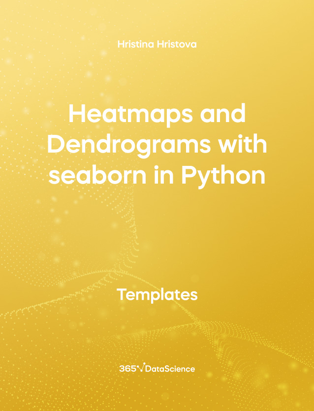 Yellow cover of Heatmaps and Dendrograms with seaborn in Python. This template resource is from 365 Data Science. 