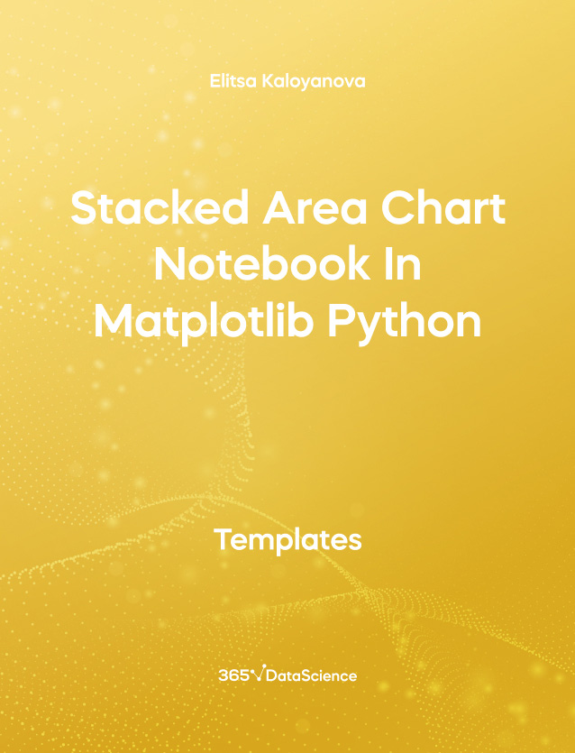 Yellow Cover of Stacked Area Chart Notebook in Matplotlib Python. This template resource is from 365 Data Science team.