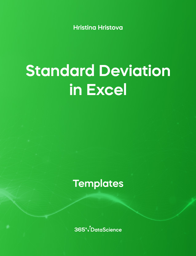 Green cover of Standard Deviation in Excel. This template resource is from 365 Data Science. 