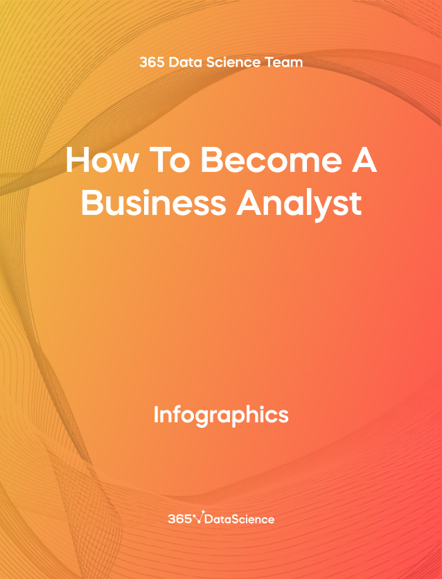 Orange Cover of How to Become a Business Analyst. The infographic resource is from 365 Data Science. 