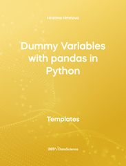 Yellow cover of Dummy Variables with pandas in Python. This template resource is from 365 Data Science. 