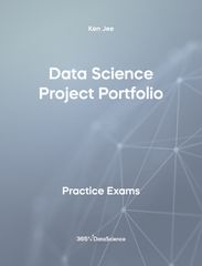 Grey Cover of Data Science Project Portfolio. The practice exam resource is from 365 Data Science.