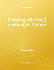 Yellow cover of Indexing with.iloc[] and .loc[] in Python. This template resource is from 365 Data Science. 