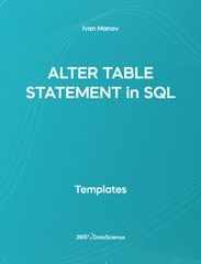Ocean blue cover of ALTER TABLE STATEMENT in SQL. This template resources is from 365 Data Science. 