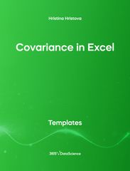 Green cover of Covariance in Excel. This template resource is from 365 Data Science. 