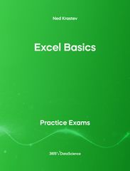 Green Cover of Excel Basics. This practice exam is from 365 Data Science. 