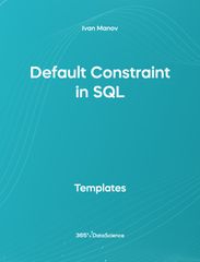 Ocean blue cover of Default Constraint in SQL. This template resource is from 365 Data Science. 