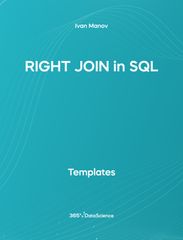 Ocean blue cover of Right Join in SQL. This template resource is from 365 Data Science. 