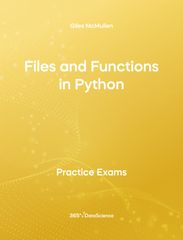 Yellow Cover of Files and Functions in Python - Practice Exam. The resource is from 365 Data Science.