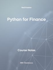 Gray cover of Python for Finance. These course notes are from 365 Data Science. 