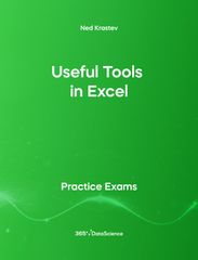 Green Cover of Useful Tools in Excel. This practice exam is from 365 Data Science.