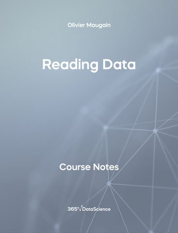 Grey Cover of Reading Data. The course notes resource is from 365 Data Science.