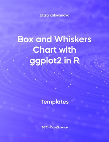 Purple Blue Cover of Box and Whiskers Chart with ggplot2 in R. This template resource is from 365 Data Science. 