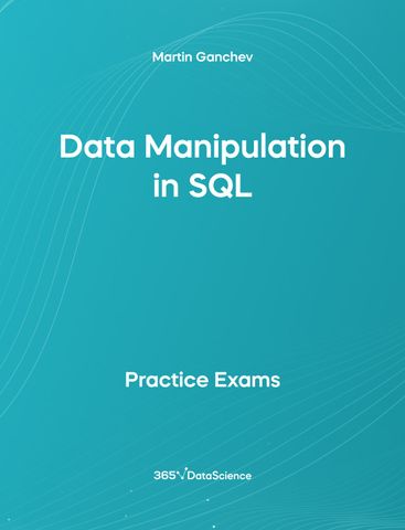 Ocean blue cover of Data Manipulation in SQL. This template resources is from 365 Data Science. 