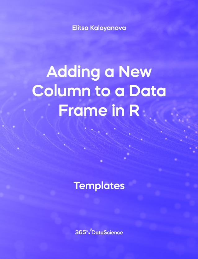 Purple cover of Adding a New Column to a Data Frame in R. This template resource is from 365 Data Science. 