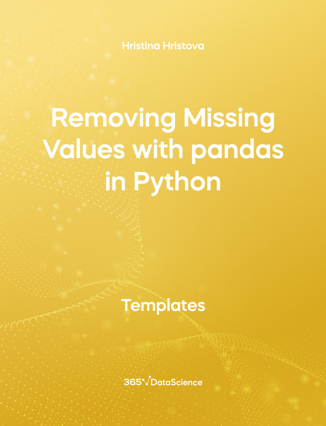 Yelllow cover of Removing Missing Values with pandas in Python. This template resource is from 365 Data Science. 