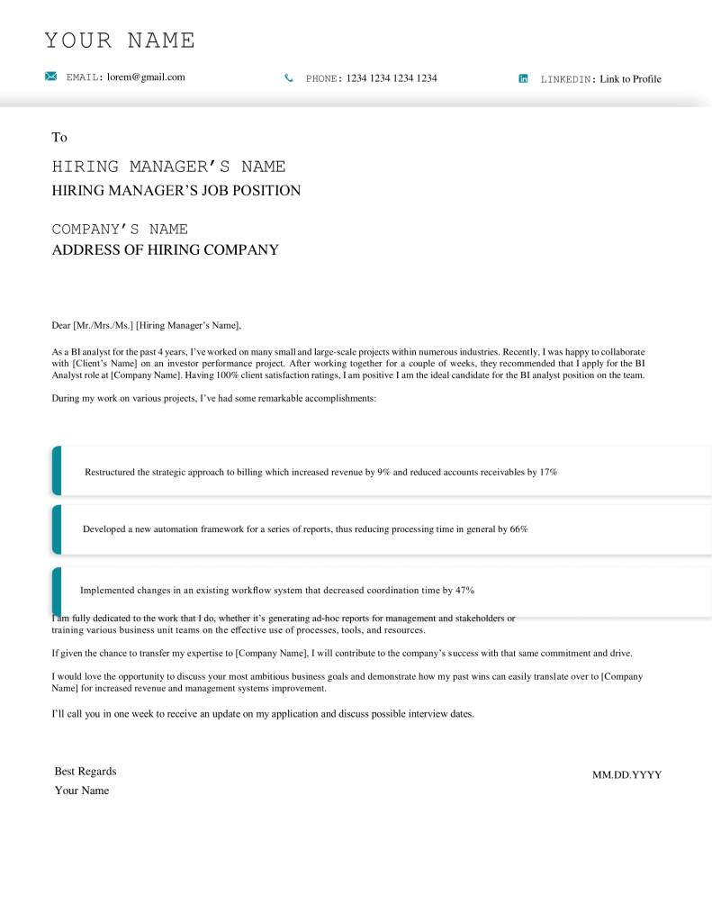 bi analyst cover letter downloadable template