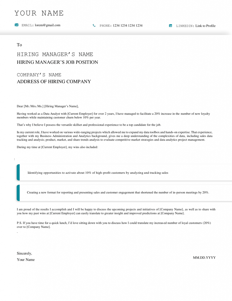 data analyst cover letter downloadable template